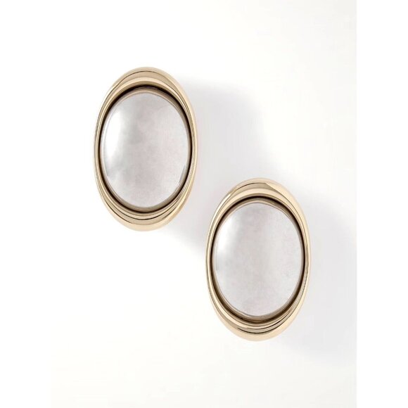 Saint Laurent Oval Earrings Or Pale & Argent Oxy - Picture 1 of 9